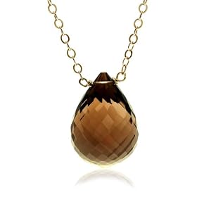 14k Yellow Gold Smoky Quartz Briolette Drop Necklace by