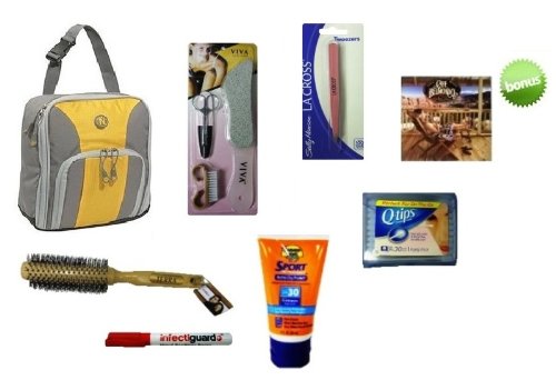 Woman's TRAVEL Toiletry Kit, Includes: Lewis N' Clark Carry-On Travel Bag (YELLOW), Viva Nail Care Accessories, Banana Boat Sport Performance Sunscreen Travel Size (2 Fl Oz) And More!!!