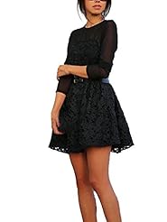  Long Sleeves Belted Lace  Ball Gown Mini Dress 