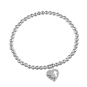 Sterling Silver Tarnish Free 4mm Bead Stretch Bracelet with Heart and Cut-Out Cross and Faith Charm, 7.5"