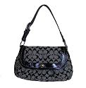 Coach Signature Pleated Flap Large Hobo Handbag 13739 Black/White