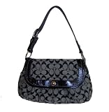 Coach Signature Pleated Flap Large Hobo Handbag 13739 Black/White