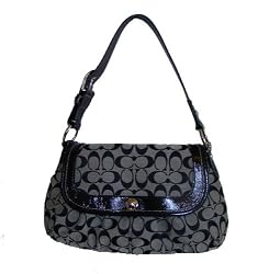 Coach Signature Pleated Flap Large Hobo Handbag 13739 Black/White