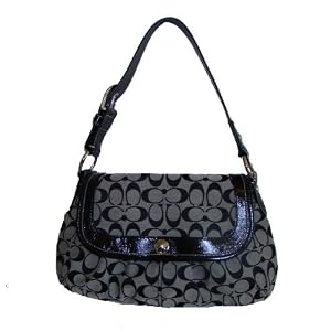Coach Signature Pleated Flap Large Hobo Handbag 13739 Black/White