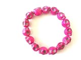 BRACELET FANTAISIE ELASTIQUE PERLES TETE DE MORT ROSE FUSHIA---BR.257