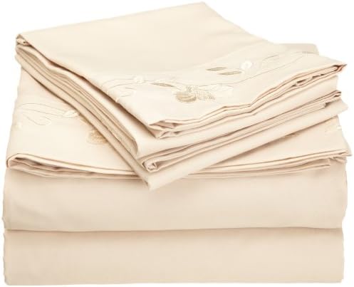 Cathay Home Fashions Luxury Silky Soft Flower Design Embroidered Microfiber Full Sheet Set, Cream