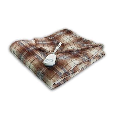 Sunbeam Fleece Throw Plaid Heated Electric Warming Heating Blanket Blue Brown Forndedinthei