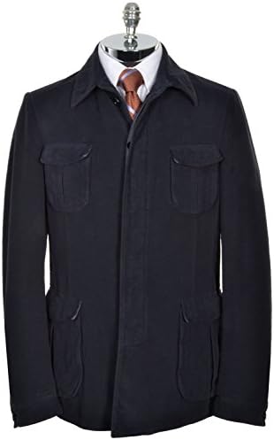 Ermenegildo Zegna Navy Blue Button Front Cotton Jacket 44 Regular 44R Slim Fit