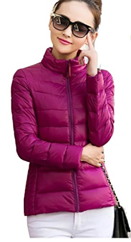 レディース　春物のトップスや冬のインナー代わりに使えます　軽いダウンジャケットでお気軽運動＆作業＆外出　落ち着いた色2色：紅色・深グリーン　『限定・巾着袋付き』