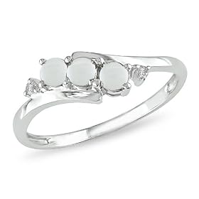 1/5 ct.t.w. Opal and Diamond Accent Ring in 10k White Gold, I2-I3, G-H-I: Jewelry