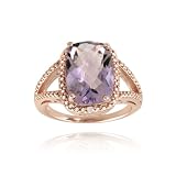 18K Rose Gold over Sterling Silver 5.1ct Amethyst & Diamond Accent Cushion Cut Ring