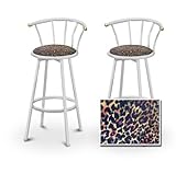 2 Leopard Cheetah Animal Print Fabric Specialty / Custom White Barstools wi ....