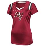 NFL Tampa Bay Buccaneers Bucs Draft Me III Short Sleeve V-Neck Synthetic Tee, Bright Cardinal/White/Nfl Pewter, Medium