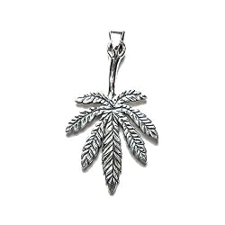 Sterling Silver Marijuana Leaf Pendant with Braided Faux Leather Necklace