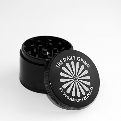 The Daily Grind,Premium Herb, Spice, Tobacco 4 Piece Aluminium Grinder, Free Removable Scraper with Resin, Pollen, Keif Collector, Sharp Powerful Teeth for Cutting Edge Grind