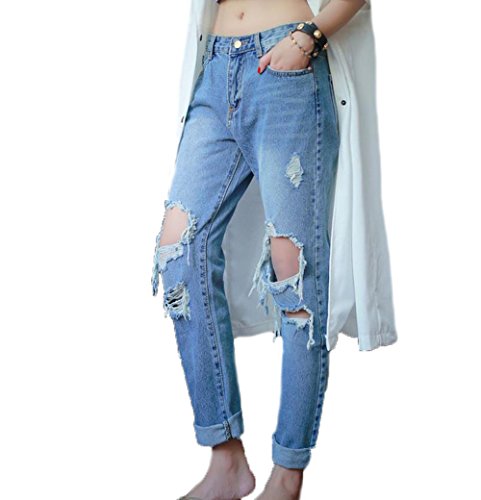 (ヒンリヤ)HengLiYa オシャレ ダメージクラッシュ加工クロップドデニムパンツ　ボトムス　パンツ　クロップドパンツ カジュアルダメージパンツトレンド レディース　ジーンズ