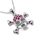 Punk Pink Crystal Skull Cross & Bones Charm Necklace Silver Tone