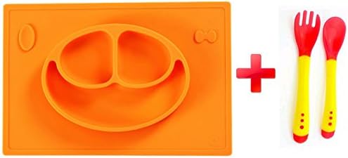 MadisonRose Silicone Placemat with Built-In Plate for Babies, Toddlers and Kids, Suctions to Table, Orange
