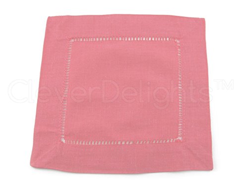 12 CleverDelights Pink Hemstitch Cocktail Napkins - 6