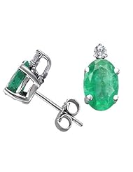 Tommaso Design (tm) Oval 6x4mm Genuine Emerald And Diamond Earring Studs