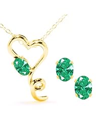 Carlo Bianca Green 14K Yellow Gold Pendant Earrings Set Made With Swarovski Zirconia