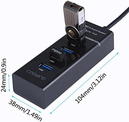 Coowind Usb Hub 3.0 4-ports Black Portable Desktop Imac Macbook Air Pro Mac Mini or Any Pc Notebooks Ultrabooks Laptops Windows Tablets , Android Tablet with Usb or Microsoft Surface or Any Other Brand - Add Additional USB 3.0 Port Without Sacrifice Speed - Mini Hub