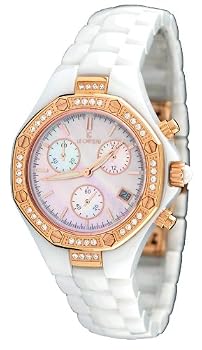 Le Chateau #5824 Women's Rose Gold Trim White Ceramic Chronograph Watch