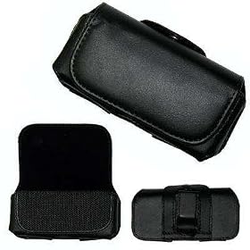 Executive Black Horizontal Leather Side Case Pouch with Belt Clip and Belt Loops for Motorola Droid A855 [Accessory Export Packging]