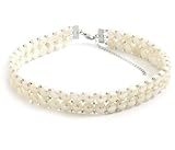 14+3extension Silver Double Row Cultured Freshwater Pearl Choker Necklace