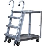 Vestil SPA-2 Aluminum Service Chart with Step Ladder and 2" Lipped Shelves, 2 Shelves, 660 lbs Load Capacity, 35-5/8" Height, 36" Length x 22" Width