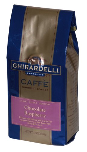 chocolate beverages: Ghirardelli Caffe Gourmet Coffee Chocolate Raspberry, Light Roast Ground Coffee, 12-Ounce Bags (Pack of 3)