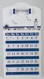 Wooden Perpetual Calendar with Marine Sea Nautical Theme with Shells and Beach Decorations!! 10 x 22 inches