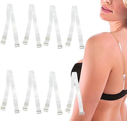 Quintina 4 Pairs Women's Invisible Transparent Detachable Bra Shoulder Straps Metal Hooks (18mm 4Pairs)