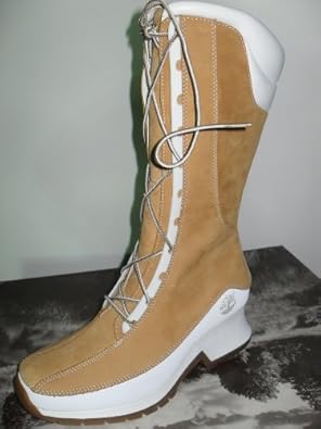 WOMEN'S TIMBERLAND WHEAT WITH WHITE TALL BOOTS WITH THICK HEELS (85374), SIZE 6.5 M