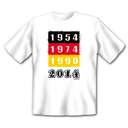 Fan T-Shirt zur WM Party 2014 Fußball Deutschland Bundesliga Fussballfan Geschenk mit Motiv 1957 1974 1990 Weltmeister 2014 Gr. L in weiss : )