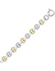 Sterling Silver Rhodium Plated Two-Tone Round Link Bracelet