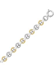 Sterling Silver Rhodium Plated Two-Tone Round Link Bracelet