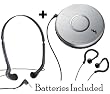 Sony Portable Skip-Free CD Player Walkman with Clip Style Earbud Headphones, LCD Display, Digital Mega Bass Sound, Automatic Volume Limiter System & CD-R/RW Playback - Silver ** Batteries Included ** + Additional Vertical in-the-ear Headphones