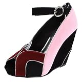Maya02 Ankle Strap Colorblock Wedge Heels BURGUNDY