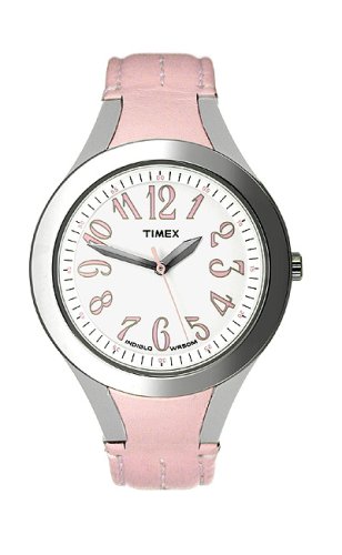 Timex T2H511 Ladies Pink Leather Strap Silver-Tone Dress Watch