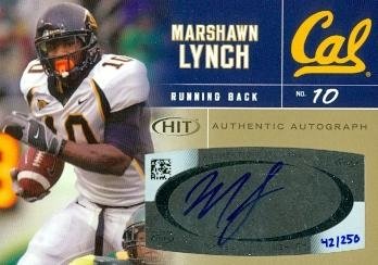 Marshawn Lynch Autographed/Hand Signed football card (California) 2007 SAGE HIT Rookie #A24