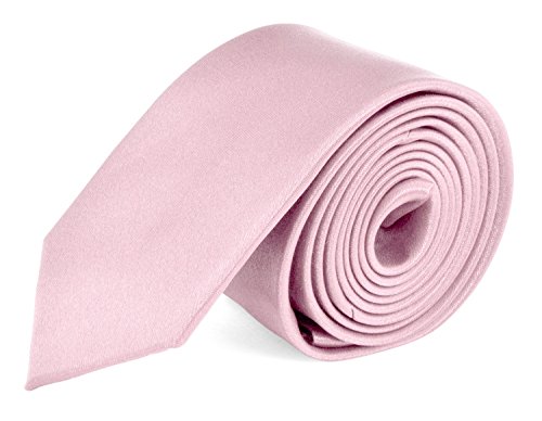 Moda Di Raza- Mens Necktie 2.5" Skinny Slim Polyester Tie Solid Color - Light Pink
