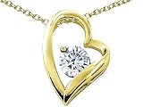 1.30 cts 14k Gold Heart Shaped Genuine Round White Topaz Pendant - 14kt White or Yellow Gold