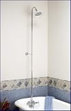 Chrome Add-on Shower Set for Clawfoot Tub - Diverter Faucet, Riser, and Shower Rod