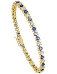 10k Gold 6.00 Carat size 7 in. Tennis Bracelet w/ 3mm Brilliant Cut Blue & White Sapphire Stones, 3/16 in. (4.5mm) wide