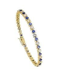 10k Gold 6.00 Carat size 7 in. Tennis Bracelet w/ 3mm Brilliant Cut Blue & White Sapphire Stones, 3/16 in. (4.5mm) wide