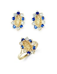 Childs 14k Yellow Gold Blue CZ Oval Stud Earring Ring 3 Piece Set