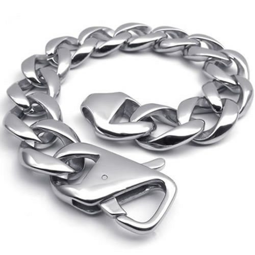 KONOV Heavy Wide Polished Stainless Steel Biker Men's Bracelet, Color Silver, 17mm, 9 Inch