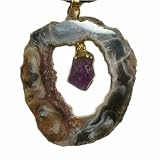 Crystal Lined Oco Geode with Amethyst Crystal Pendant With Black Choker Cord