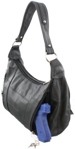Black Leather Right or Left Draw Locking Concealment Purse - CCW Concealed Carry Pistol Gun Bag